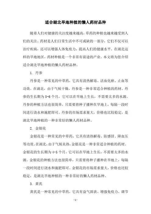 适合湖北旱地种植的懒人药材品种