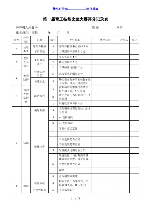 技术比武评分表