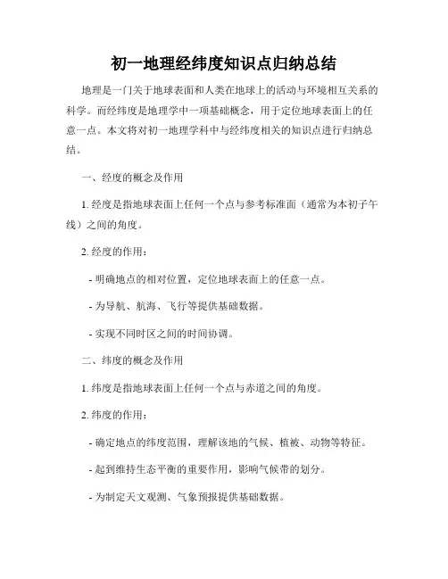 初一地理经纬度知识点归纳总结