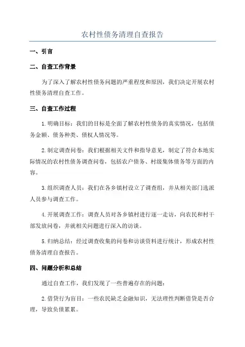 农村性债务清理自查报告