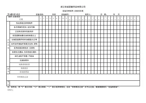 设备维护保养点检记录表