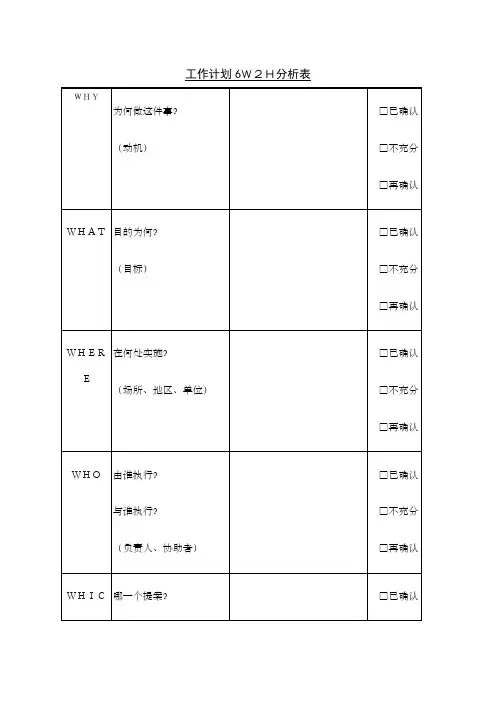 工作计划WH分析表格式