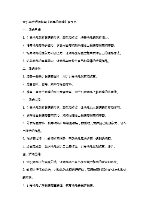 大班美术活动教案《明亮的眼睛》含反思