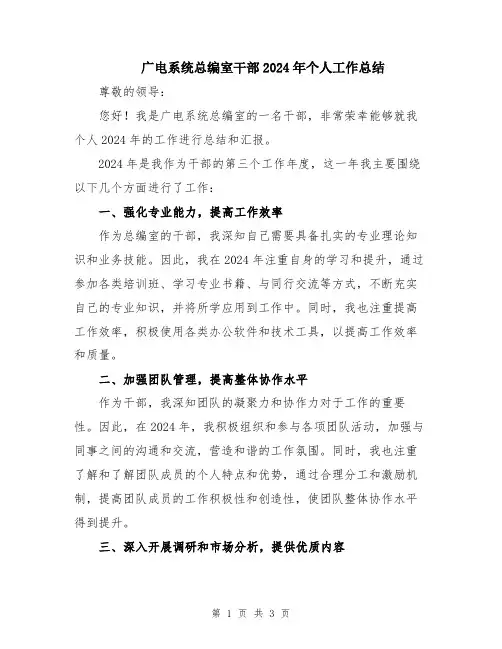 广电系统总编室干部2024年个人工作总结