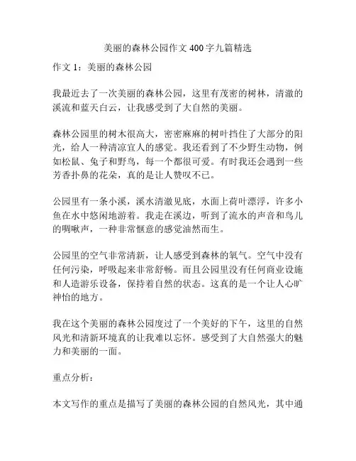 美丽的森林公园作文400字九篇精选