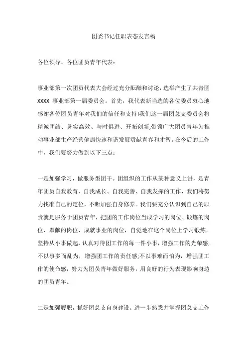 团委书记任职表态发言稿