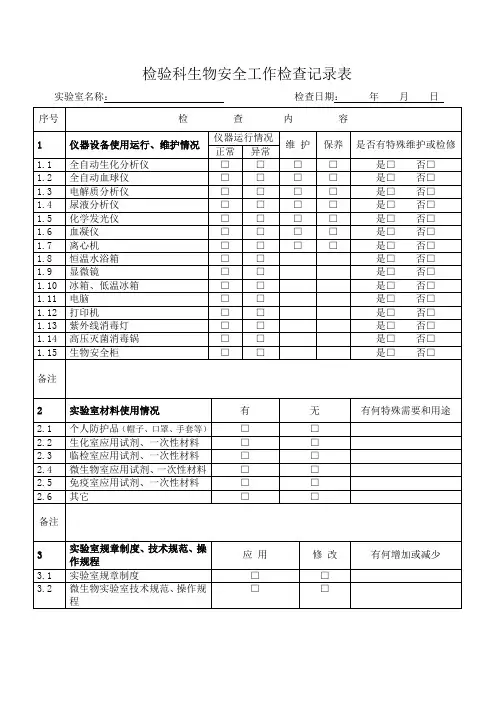 实验室生物安全工作检查记录表
