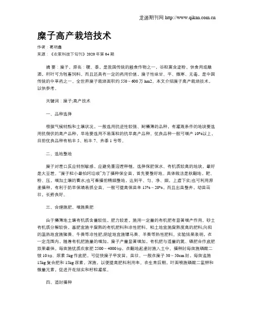 糜子高产栽培技术