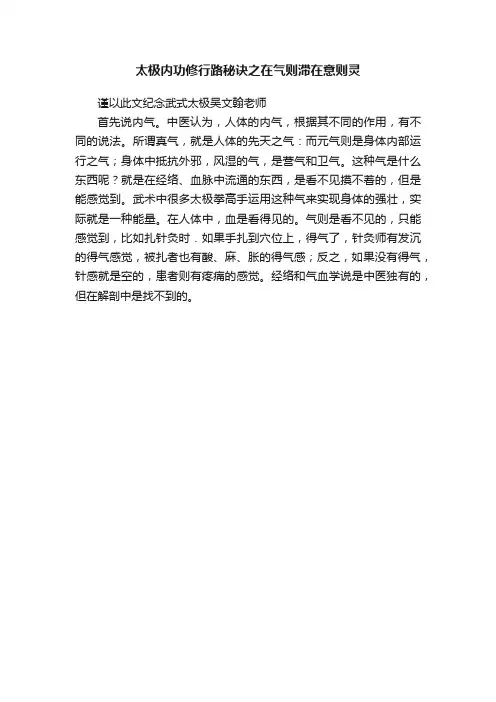 太极内功修行路秘诀之在气则滞在意则灵