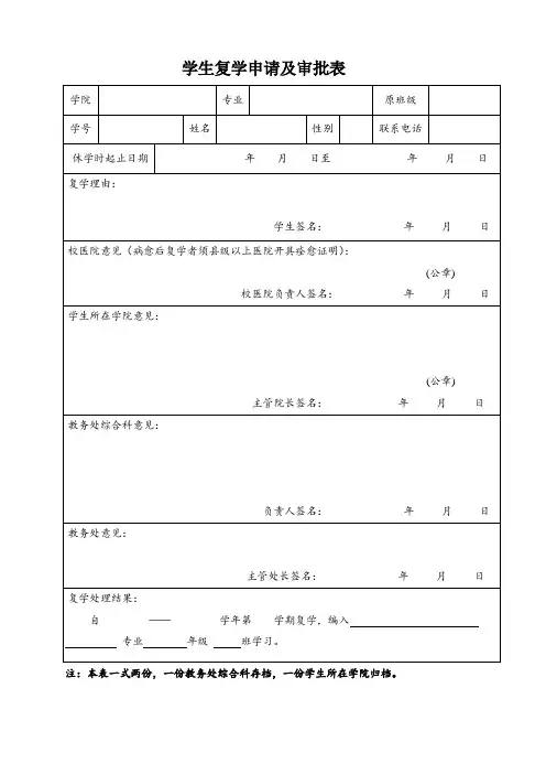 学生复学申请及审批表