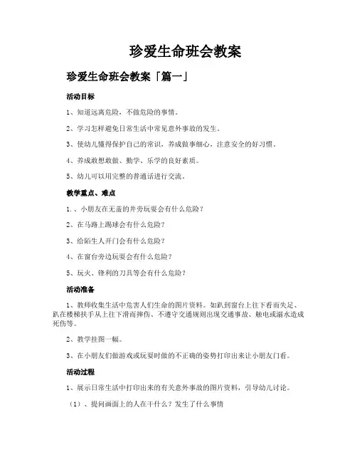 珍爱生命班会教案