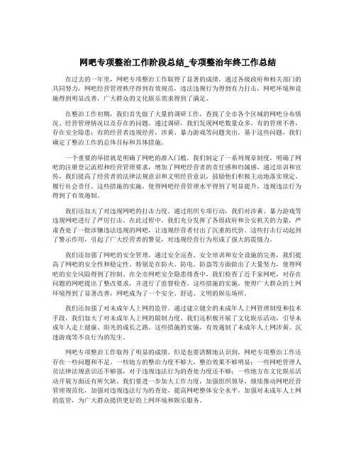 网吧专项整治工作阶段总结_专项整治年终工作总结