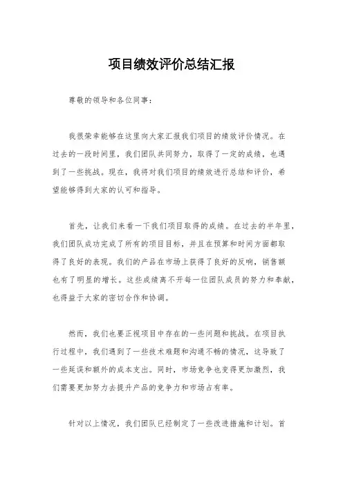 项目绩效评价总结汇报
