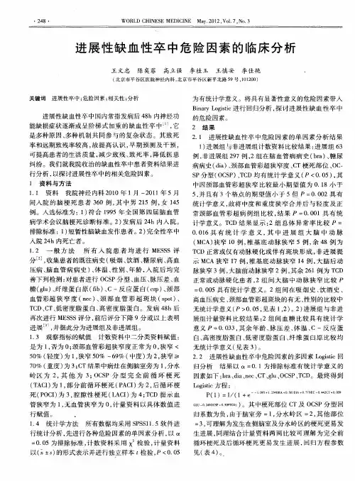 进展性缺血性卒中危险因素的临床分析