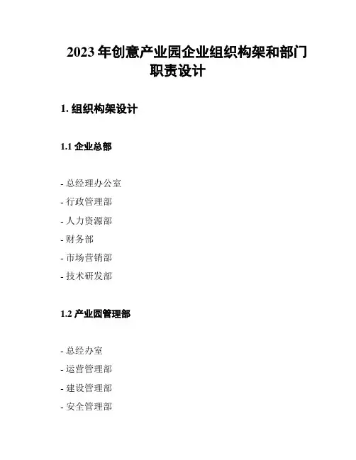 2023年创意产业园企业组织构架和部门职责设计