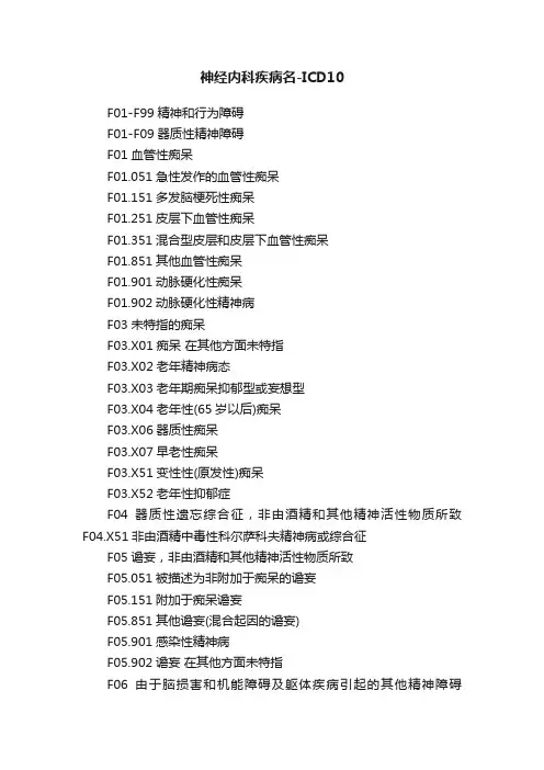 神经内科疾病名-ICD10