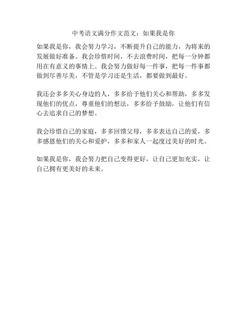 中考语文满分作文范文：如果我是你