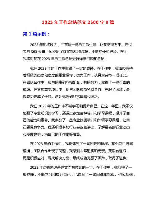 2023年工作总结范文2500字9篇