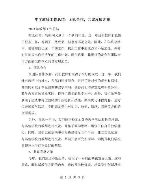 年度教师工作总结：团队合作,共谋发展之策
