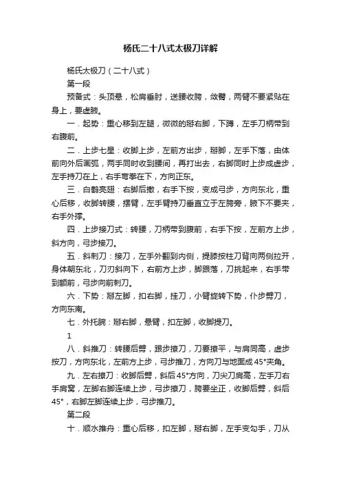 杨氏二十八式太极刀详解