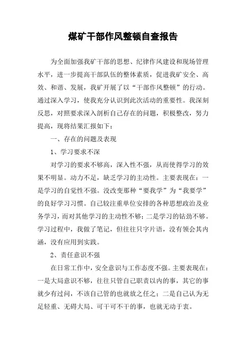 煤矿干部作风整顿自查报告