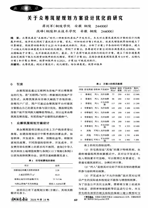 关于众筹筑屋规划方案设计优化的研究