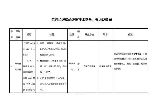 采购垃圾桶的详细技术参数、要求及数量