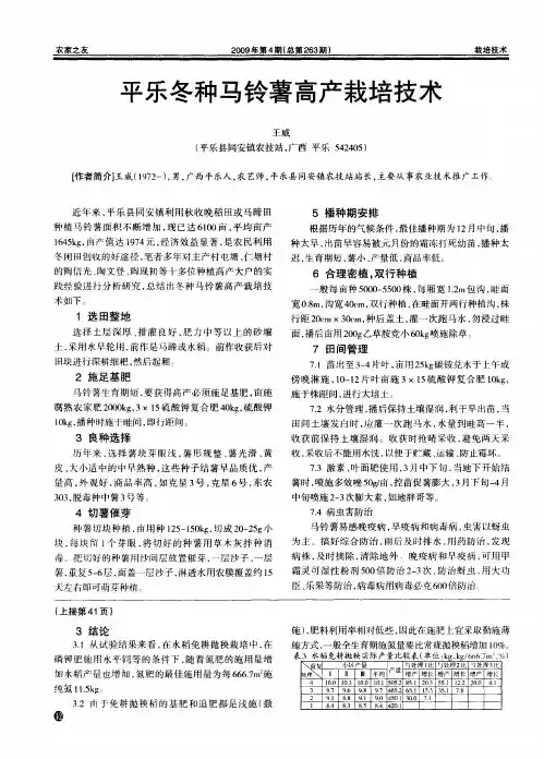 平乐冬种马铃薯高产栽培技术