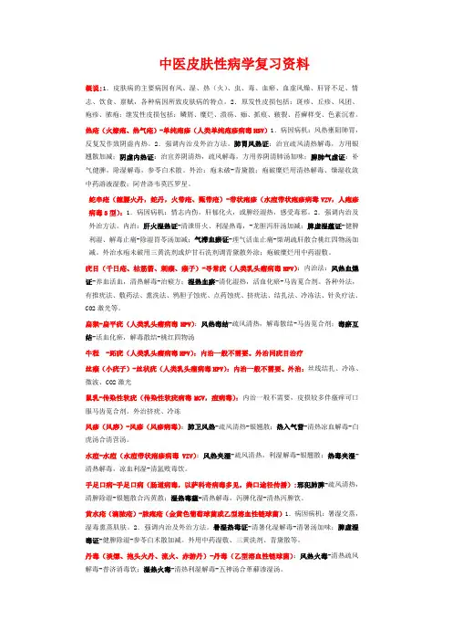 2017中医皮肤性病学主治汇总