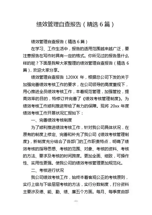 绩效管理自查报告(精选6篇)