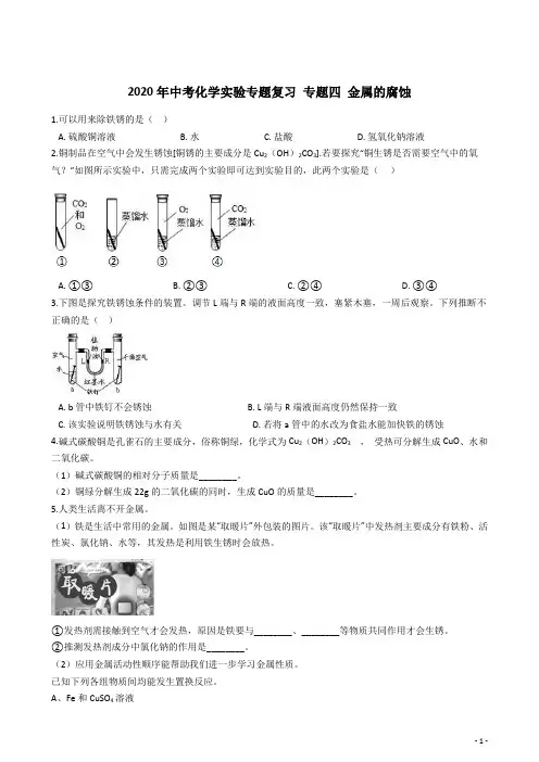 2020年中考化学实验专题复习训练专题四：金属的腐蚀(解析版)