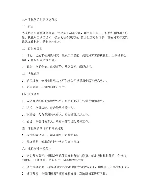 公司末尾淘汰制度模板范文