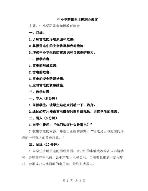 中小学防雷电主题班会教案
