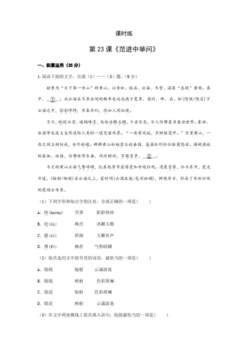 【★】2023-2024学年秋季人教初中9年级语文部编版上册课时练 第23课《范进中举问》