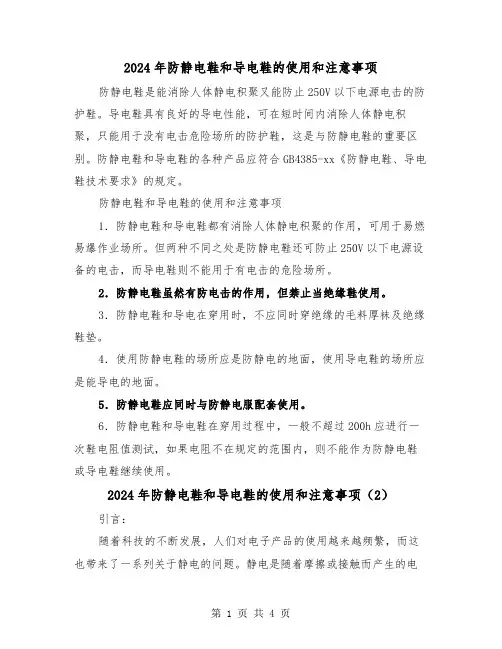 2024年防静电鞋和导电鞋的使用和注意事项（2篇）