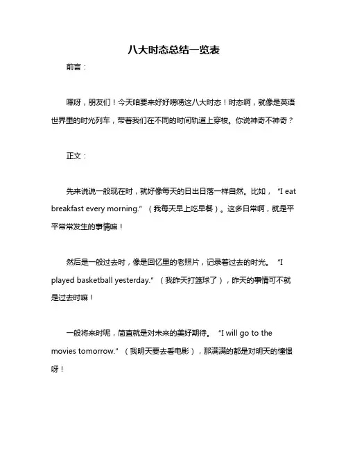 八大时态总结一览表