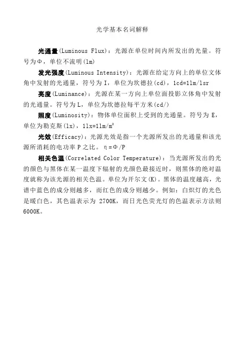 光学基本名词解释