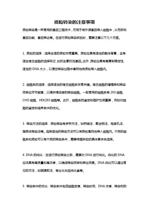 质粒转染的注意事项