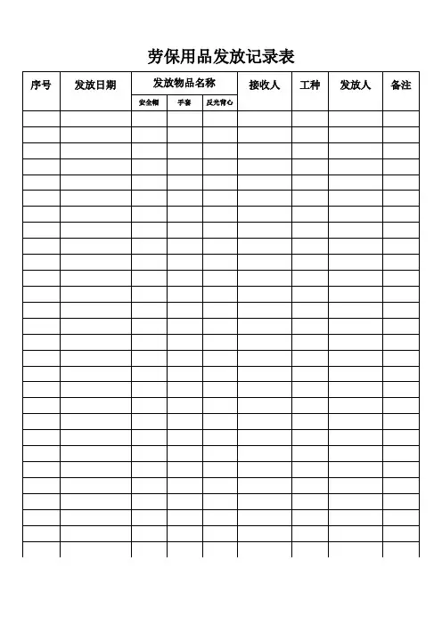 劳保用品发放表格及管理制度