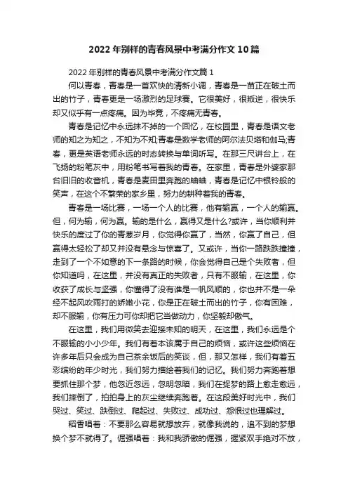 2022年别样的青春风景中考满分作文10篇