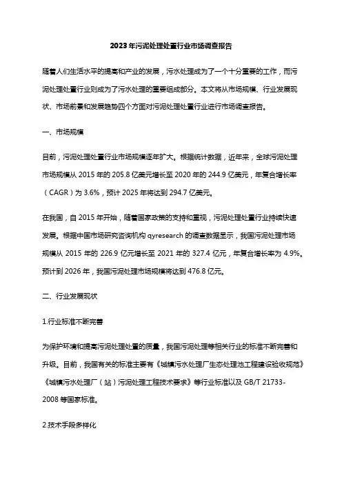 2023年污泥处理处置行业市场调查报告