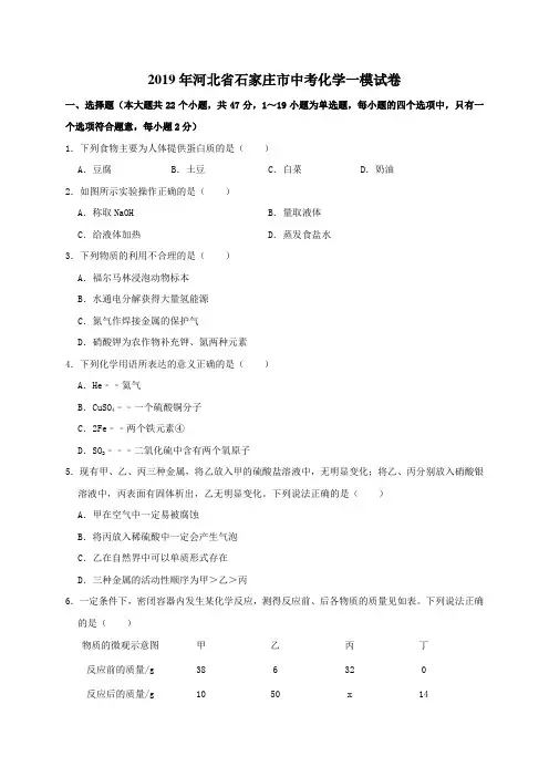 河北省石家庄市中考化学一模试卷解析版