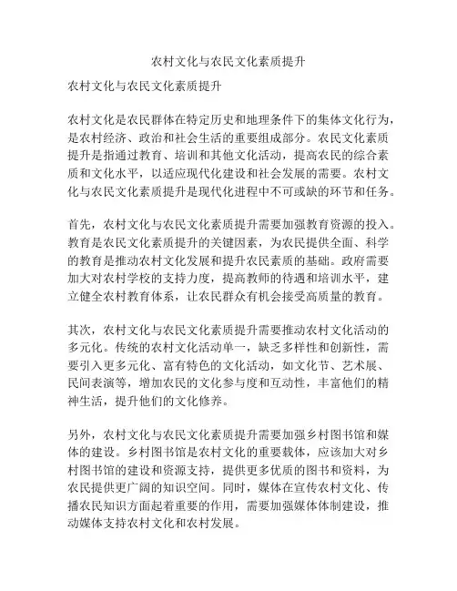 农村文化与农民文化素质提升
