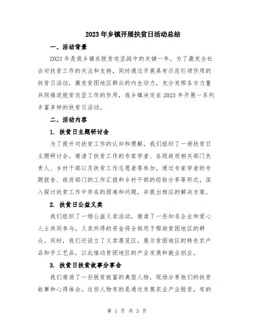 2023年乡镇开展扶贫日活动总结