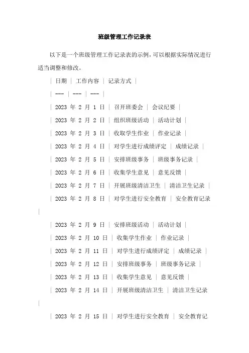 班级管理工作记录表