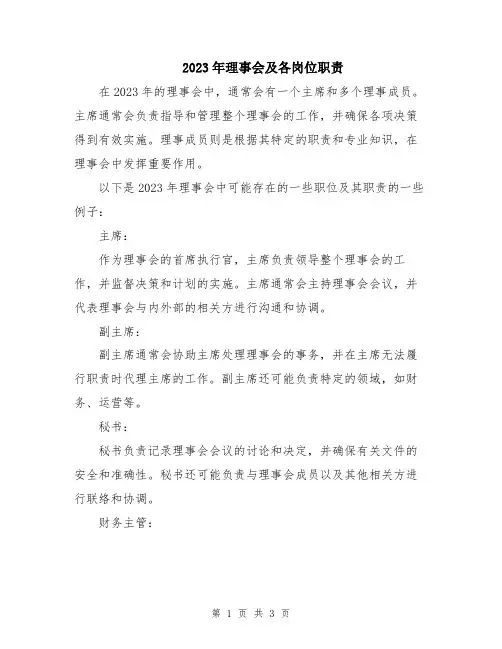 2023年理事会及各岗位职责
