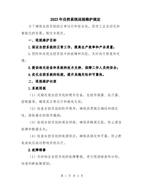 2023年自控系统巡视维护规定