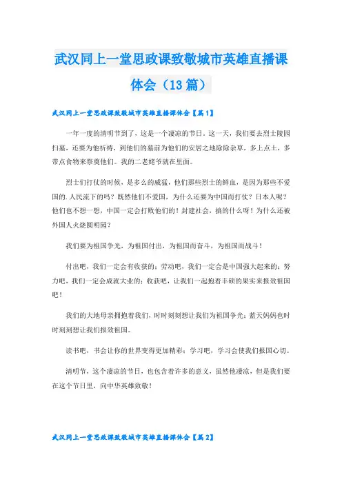 武汉同上一堂思政课致敬城市英雄直播课体会(13篇)