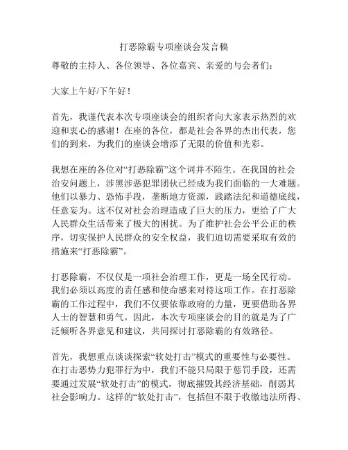 打恶除霸专项座谈会发言稿