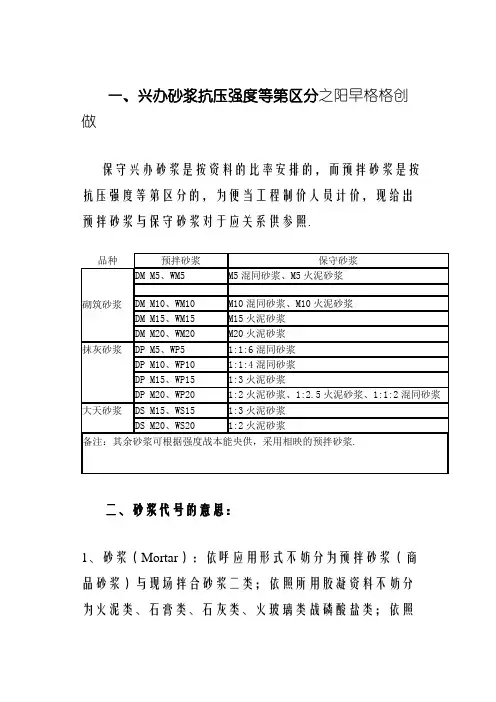 建筑砂浆抗压强度等级划分